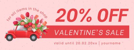 Valentine's Day Sale with Cute Retro Car in Pink Coupon Design Template
