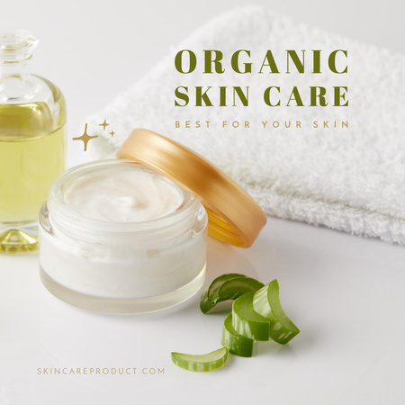 Cream Jar with Aloe for Skincare Cosmetics Offer Instagram Tasarım Şablonu