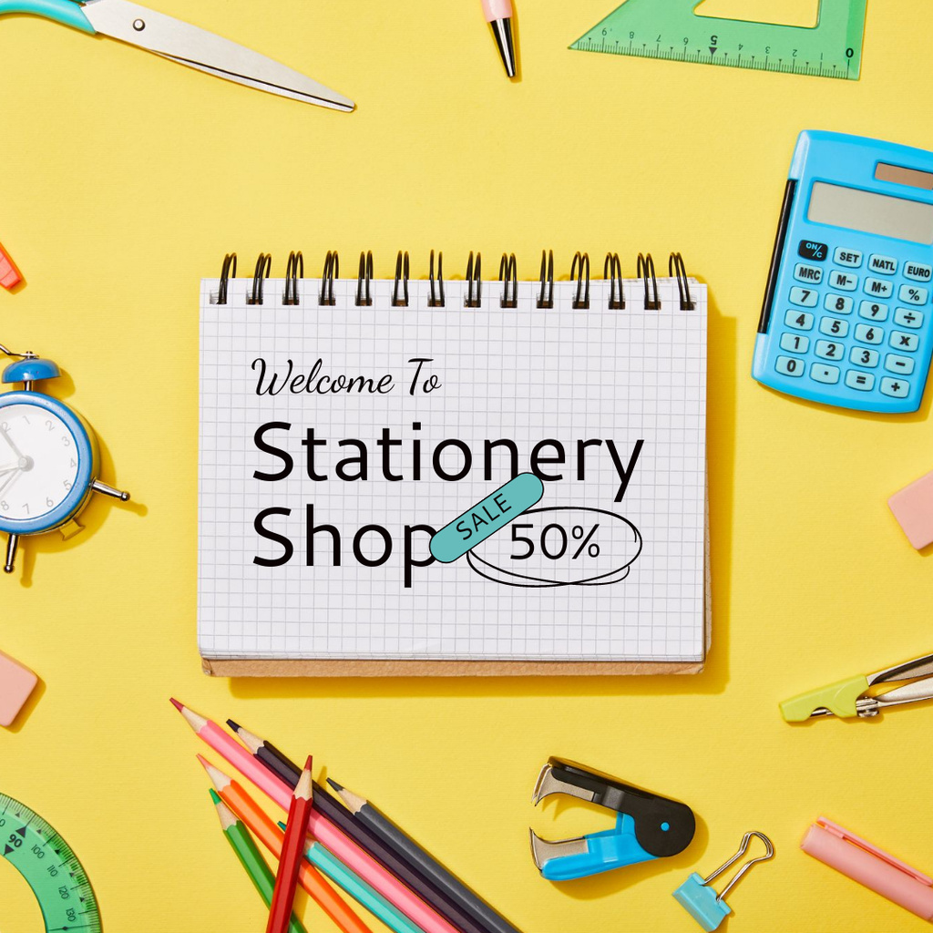 Stationery Shop Big Sale Offer Instagram AD Modelo de Design