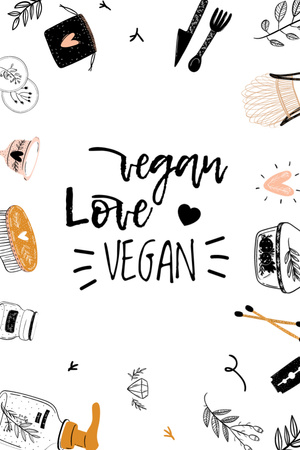 Vegan Lifestyle Concept With Illustration Postcard 4x6in Vertical Design Template
