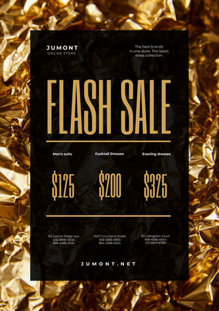 Clothes Store Sale with Golden Shiny Background Poster Design Template