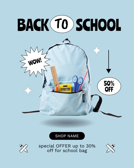 Special Offer on Blue School Backpacks Instagram Post Verticalデザインテンプレート
