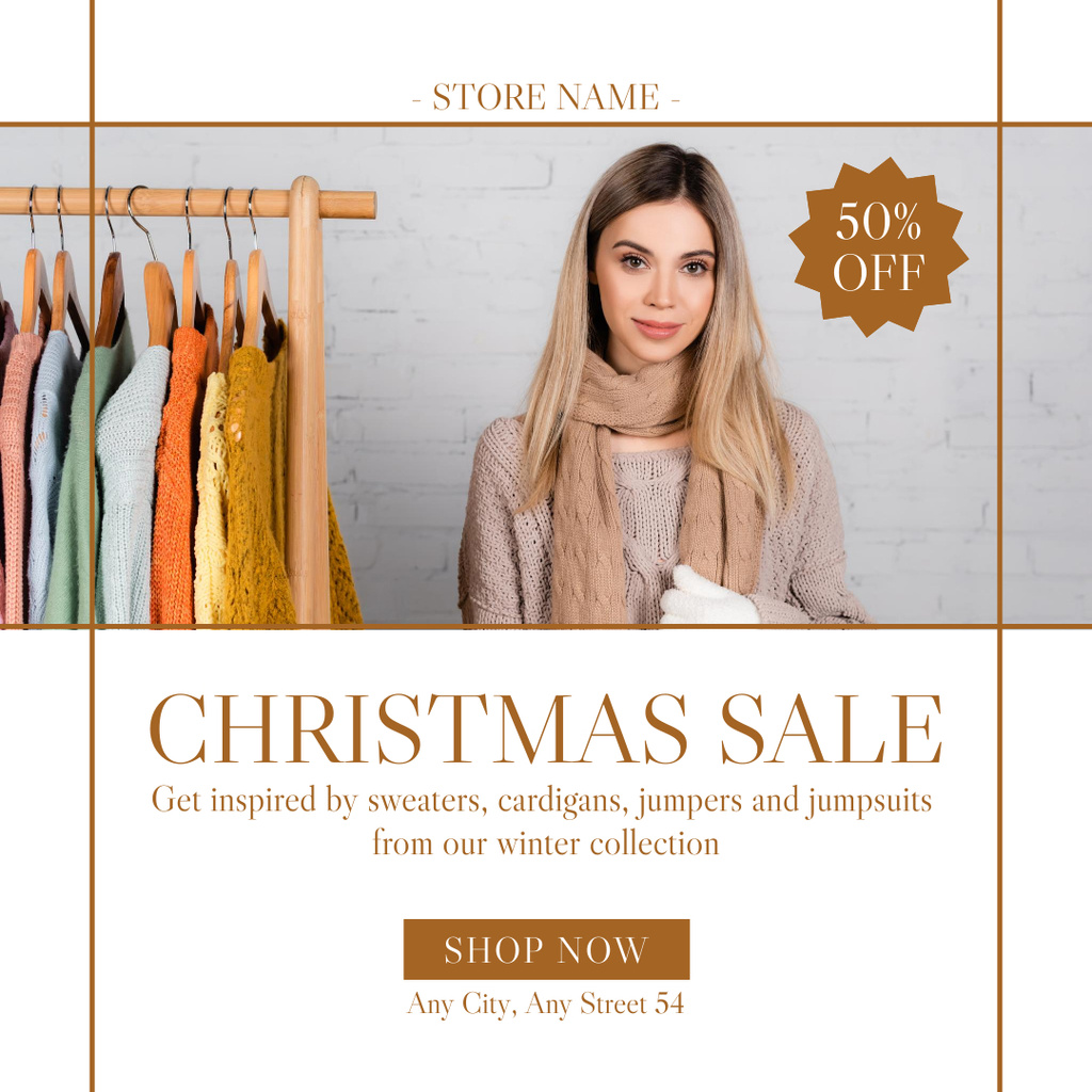 Christmas Fashion Sale Ad with Young Woman Instagram AD Design Template