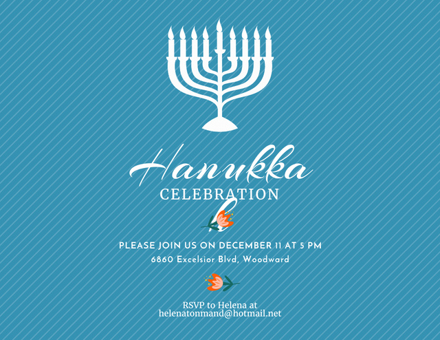 Vibrant Hanukkah Holiday Celebration With Menorah In Blue Flyer 8.5x11in Horizontal Design Template