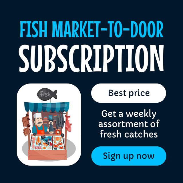 Designvorlage Fish Market Subscription Offer with Best Prices für Animated Post