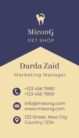 Marketingmenedzser szolgáltatás az állatkereskedésben Business Card US Vertical tervezősablon