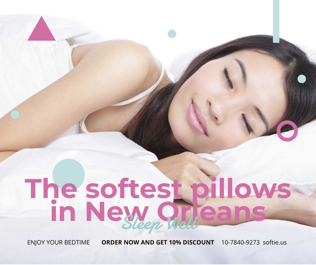 Pillows ad Girl sleeping in bed Facebook Design Template