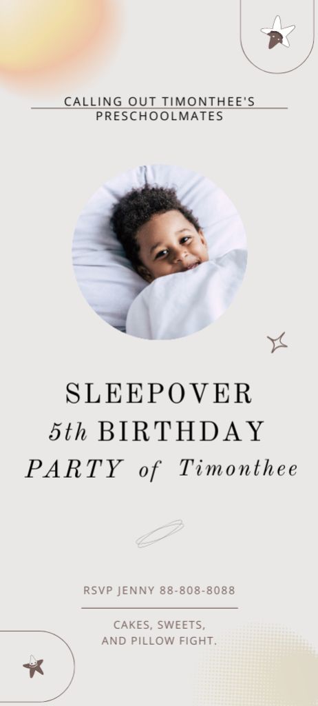 Sleepover Birthday Party for Boy Invitation 9.5x21cm tervezősablon