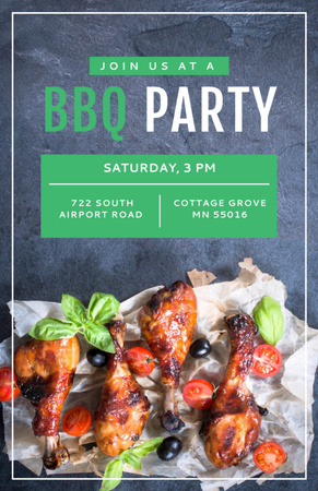 BBQ Party Announcement With Grilled Chicken Invitation 5.5x8.5in Design Template