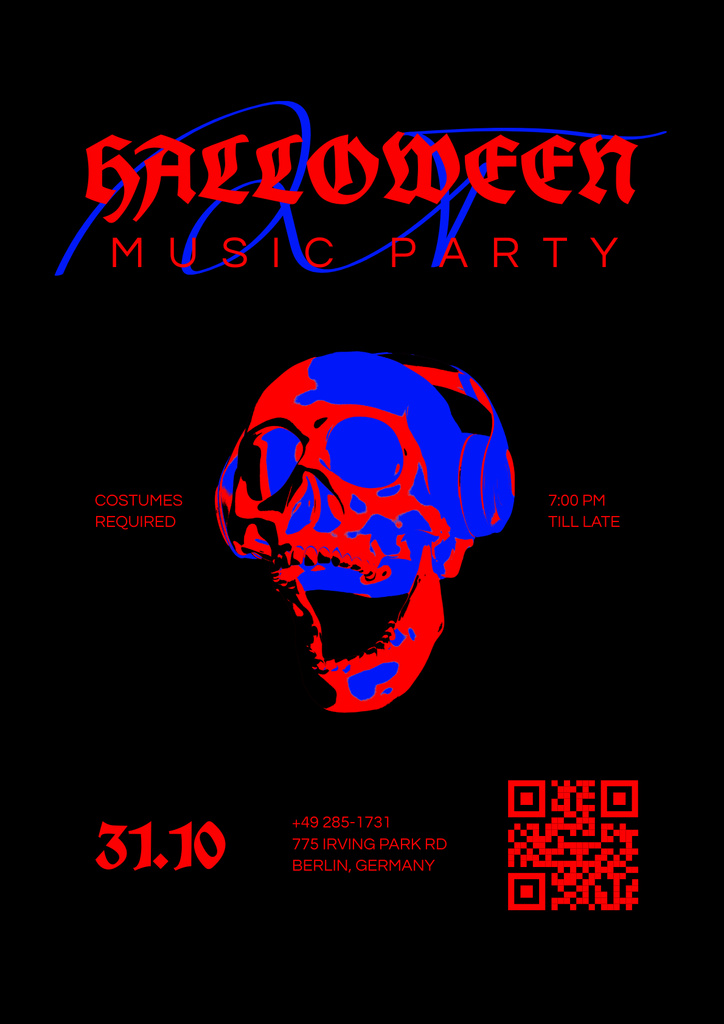 Halloween Music Party Announcement Poster Design Template
