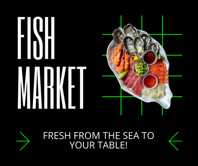 Ad of Fish Market with Seafood Plate Facebook Design Template