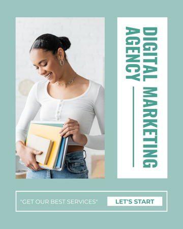 Digital Marketing Agency Services with Young African American Woman Instagram Post Vertical Design Template