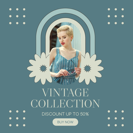 Summer Retro Collection In Blue At Discounted Rates Instagram AD Design Template