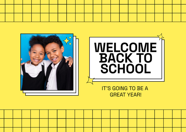 Back to School Announcement with Smiling Pupils Card Design Template