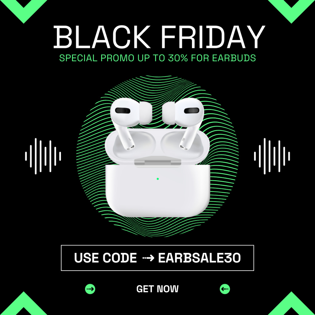 Ontwerpsjabloon van Instagram AD van Black Friday Sales of Earbuds