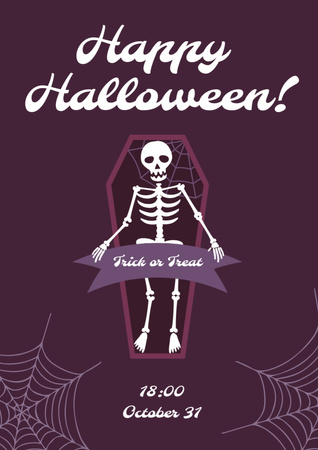 Modèle de visuel Halloween Greeting with Skeleton in Coffin - Poster A3