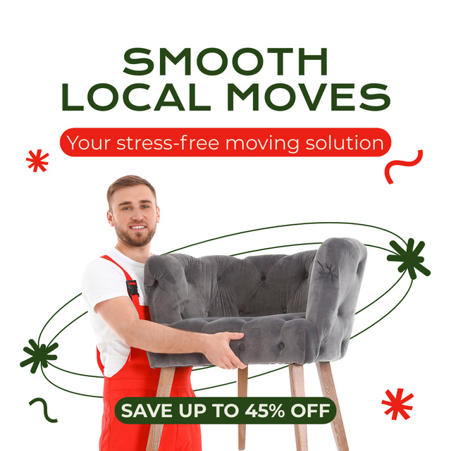 Ad of Smooth Local Moving Services with Courier holding Armchair Instagram ADデザインテンプレート