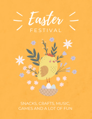 Easter Festival Announcement with Cute Chick and Eggs