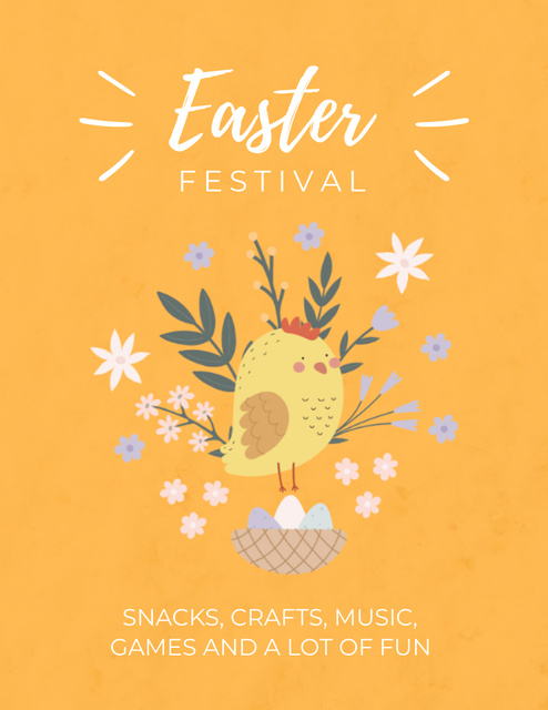 Platilla de diseño Easter Festival Announcement with Cute Chick and Eggs Flyer 8.5x11in