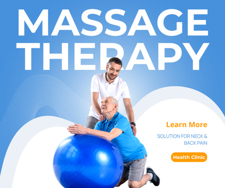 Male Physiotherapist Gives Back Massage to Patient in Clinic Facebook Design Template