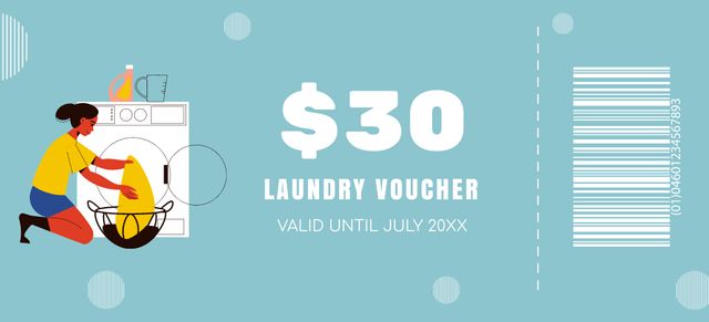 Gift Voucher Offer for Laundry Service with Woman Illustration Coupon 3.75x8.25inデザインテンプレート