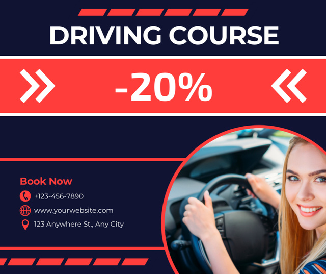 Ontwerpsjabloon van Facebook van Car Driving School Training With Discount And Booking