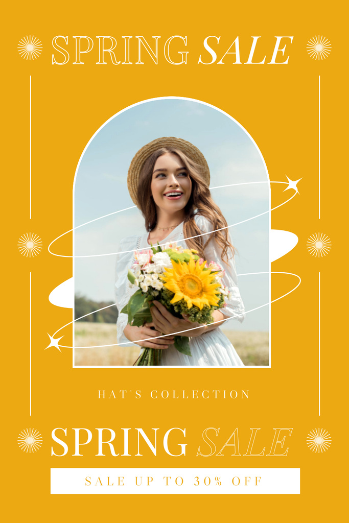Spring Fashion Sale Ad Layout with Photo on Yellow Pinterest Modelo de Design