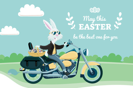 Easter Greeting Bunny on Motorcycle Postcard 4x6in Design Template