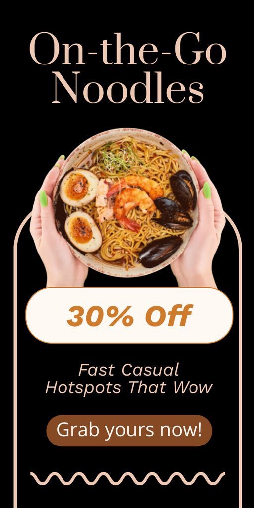 Tasty Noodles with Eggs from Fast Casual Restaurant Graphic Design Template