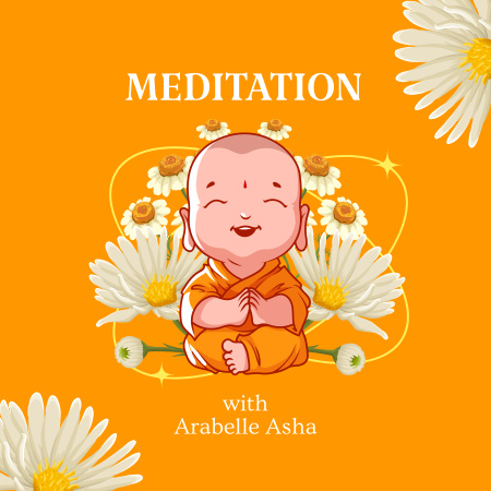 Meditation Podcast Cover with Cartoon Budda Podcast Cover Tasarım Şablonu