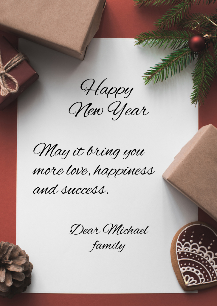 Ontwerpsjabloon van Postcard A6 Vertical van Happy New Year  Family Greetings with Decoration