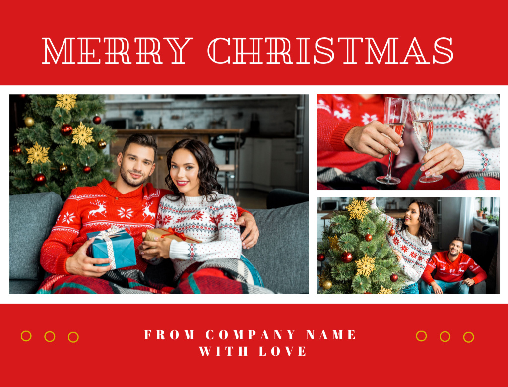 Merry Christmas Greeting Couple by Fir Tree Postcard 4.2x5.5in Design Template