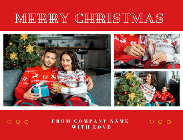 Modèle de visuel Merry Christmas Greeting Couple By Fir Tree - Postcard 4.2x5.5in