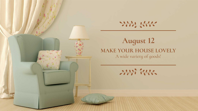 Armchair in cozy room FB event cover Design Template
