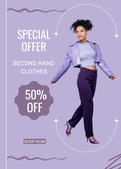 Template di design Special offer of thrift shop purple Flayer