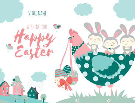 Easter Wishes With Chicken And Bunnies Postcard 4.2x5.5in Design Template