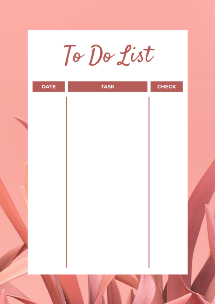 Pink to Do List with Abstract Leaves Schedule Planner Modelo de Design