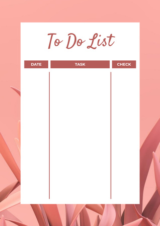 Lista de tarefas rosa com folhas abstratas Schedule Planner Modelo de Design