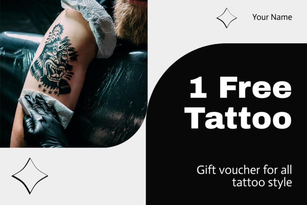 Ontwerpsjabloon van Gift Certificate van Free Tattoo Offer With Sample Of Artwork