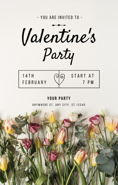 Valentine's Day Holiday Event Announcement with Flowers Invitation 4.6x7.2in Πρότυπο σχεδίασης