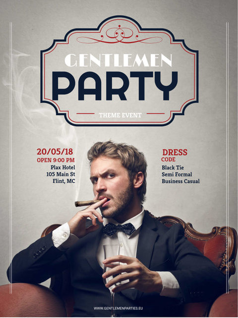 Gentlemen party invitation with Stylish Man Poster US Design Template