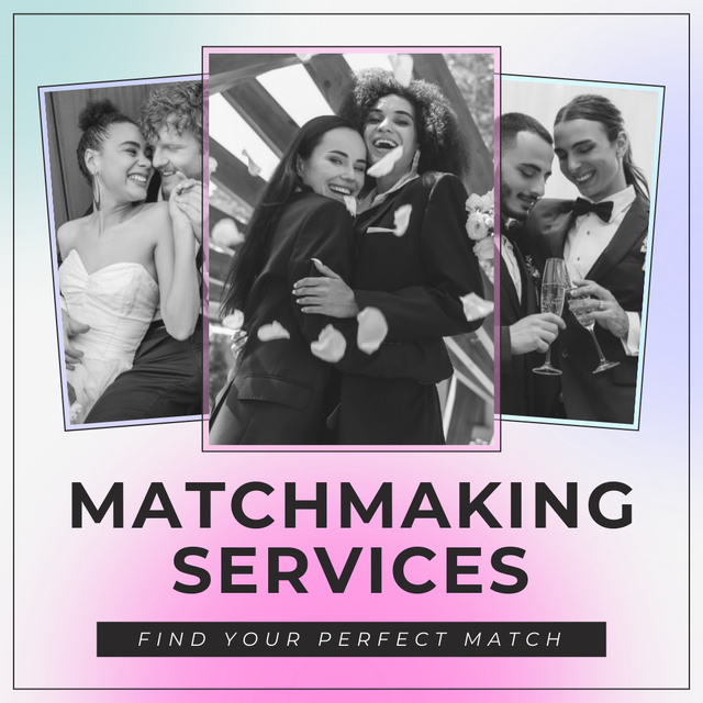 Matchmaking Services Ad with Happy Couples Instagram Design Template