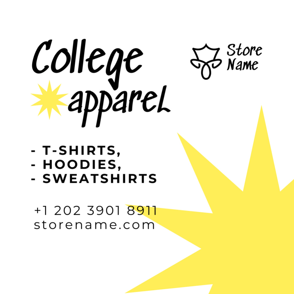 Advertisement for College Apparel Square 65x65mm Design Template