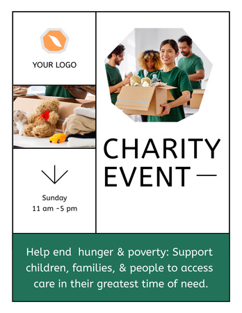 Charity Event Announcement with Volunteers and Boxes Flyer 8.5x11in Design Template