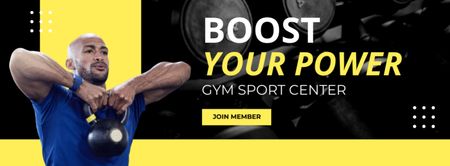 Sport Center Ad with Strong Muscular Man Facebook cover Design Template