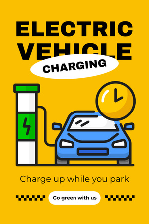 Announcement about Charging Electric Cars in Parking Lot Pinterest Design Template