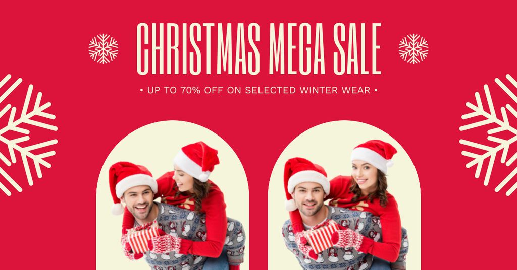 Plantilla de diseño de Christmas Mega Sale of Winter Wear Red Facebook AD 