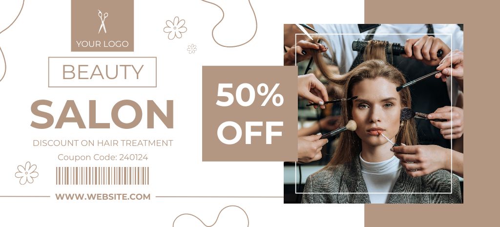Beauty Salon Discount Coupon 3.75x8.25in Design Template