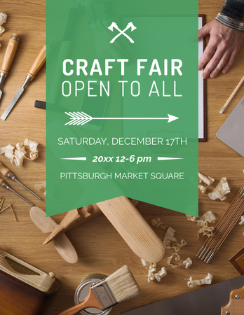 Craft Fair Announcement with Wooden Toy and Tools Flyer 8.5x11in Design Template