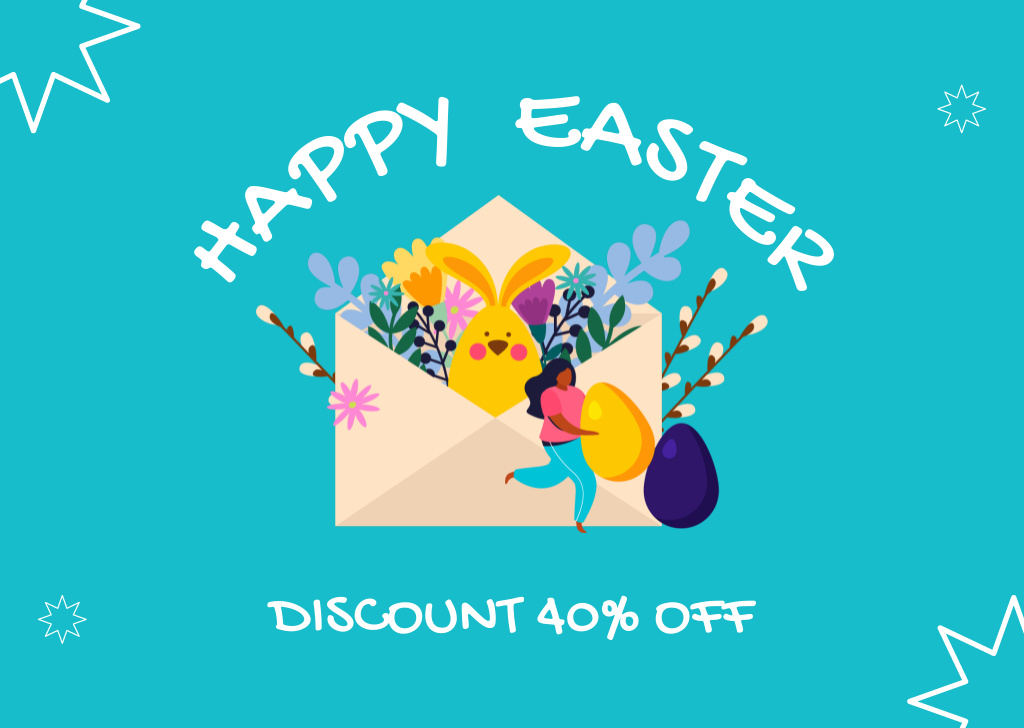 Easter Discount Announcement in Blue Card Design Template